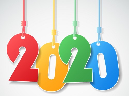 2020 in large hanging numbers in different colors